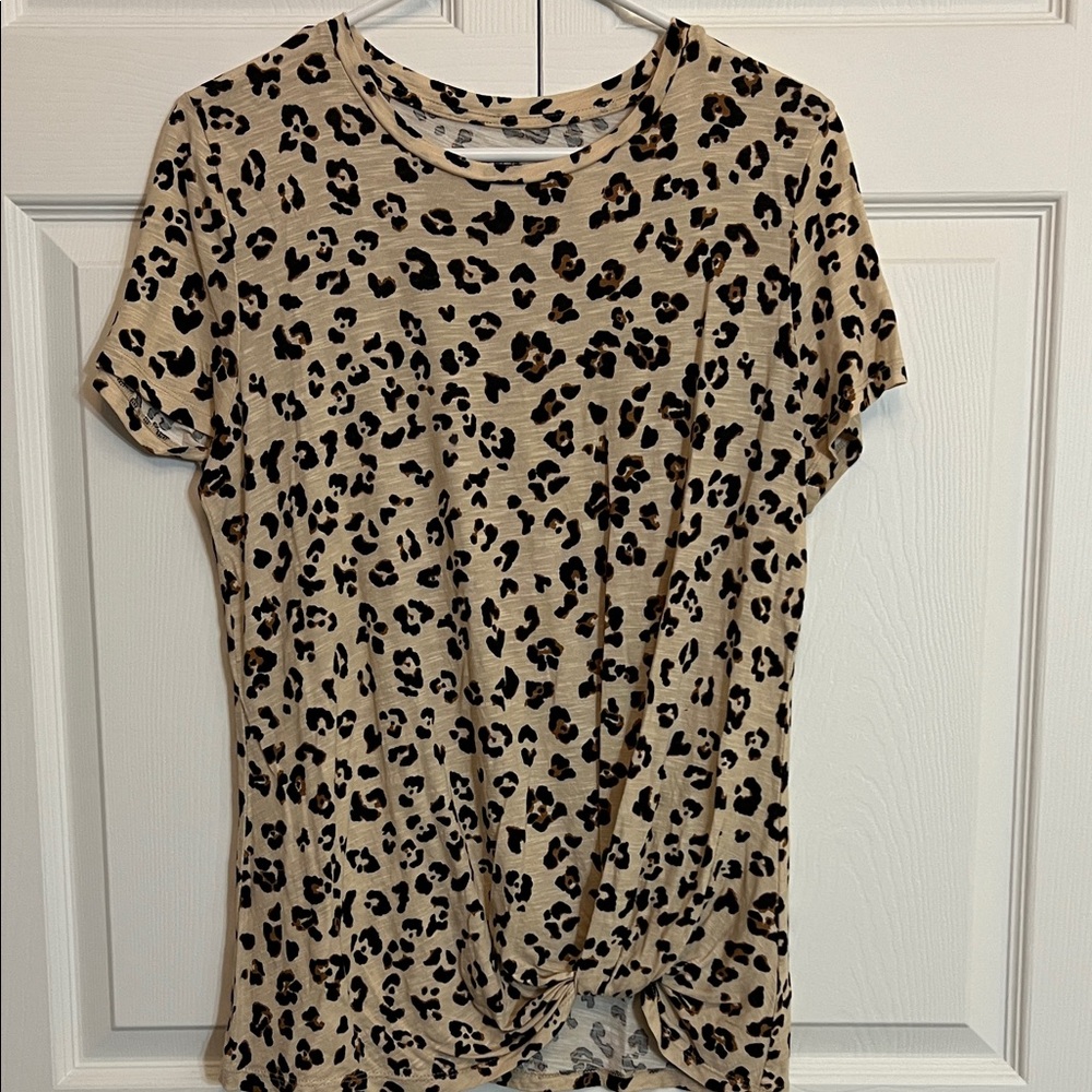 Maurices Tan Leopard Print Short Sleeve Top